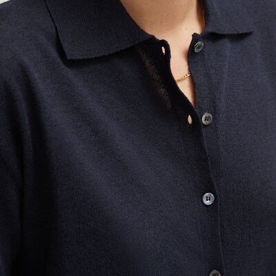 The Linen Cotton Short Sleeve Shirt - Blue Navy - XS