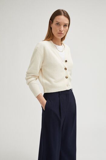 Le Cardigan Côtelé Coton Lin - Bleu Marine - XS 2