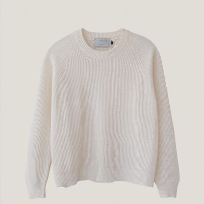 The Linen Cotton Ribbed Sweater - Ivory -