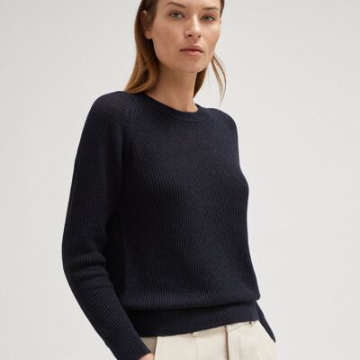 The Linen Cotton Ribbed Sweater - Blue Navy -
