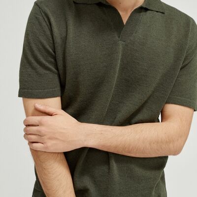 The Linen Cotton Vintage Polo - Military Green -