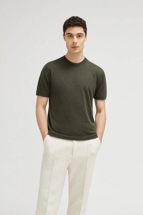 The Linen Cotton Knit T-Shirt - Military Green -