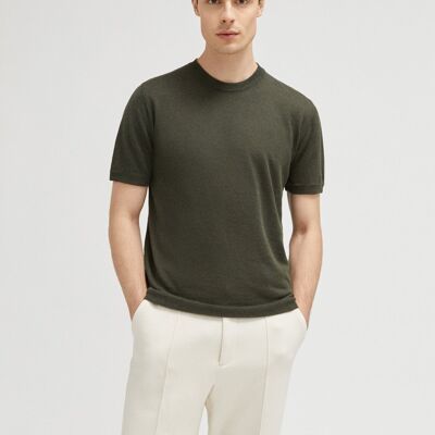 The Linen Cotton Knit T-Shirt - Military Green -