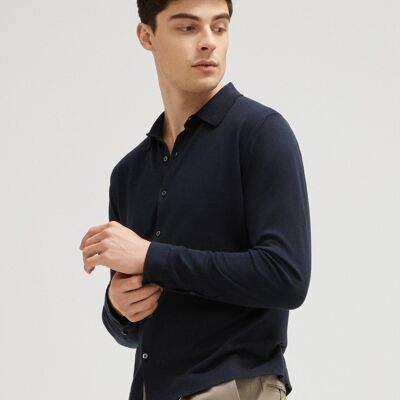 The Organic Cotton Knit Shirt - Blue Navy -