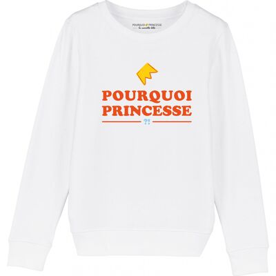 SWEAT ICONIQUE POURQUOI PRINCESSE ?!-  Blanc, imprimé orange foncé