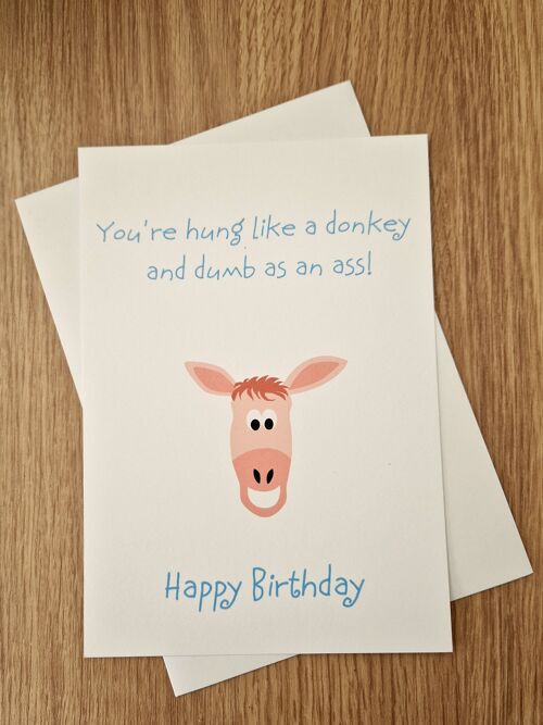 Funny Rude Birthday Card for Him - Hung like a donkey