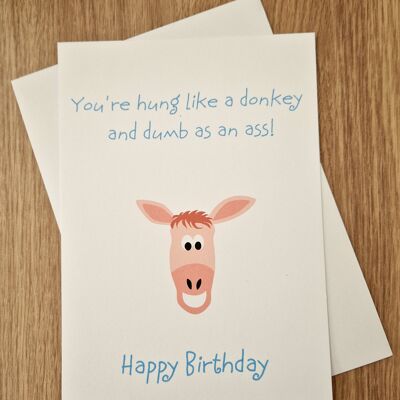 Funny Rude Birthday Card for Him - Hung like a donkey