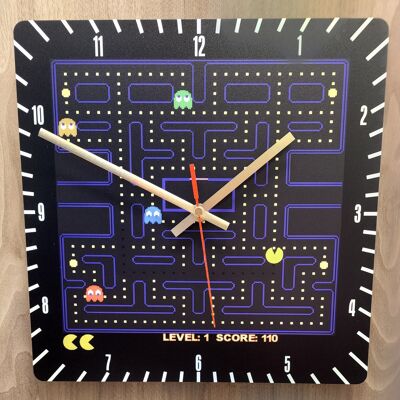 Pacman Retro Gaming Style Wall Clock, Great For Man Cave, Garden Bar, Bedroom, Battery Included - 200mm Square