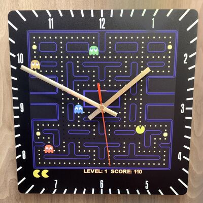 Reloj de pared estilo juego retro Pacman, ideal para cueva de hombre, bar de jardín, dormitorio, batería incluida, cuadrado de 200 mm