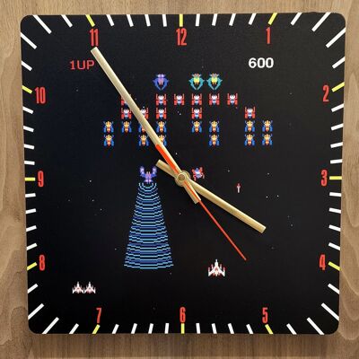 Galaxian Retro Gaming Style Wall Clock, Great For Man Cave, Garden Bar, Bedroom, Battery Included - 200mm Square