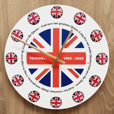 Queens Platinum Jubilee 3D Clock, Union Jack Bottle Tops In Place Of Hours, Flag and National Anthem dsiplayed