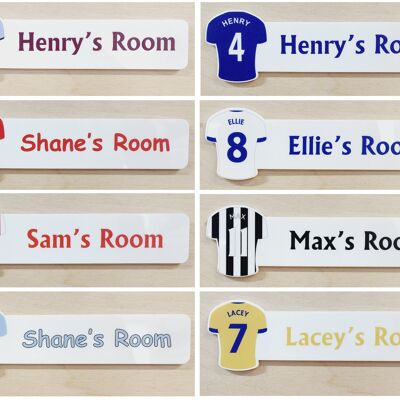Personalised Kids Bedroom Door Plaque, Choice of 9 Football Teams Colours, No Drilling Required. - Team 1