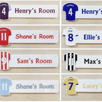 Personalised Kids Bedroom Door Plaque, Choice of 9 Football Teams Colours, No Drilling Required. - Team 5
