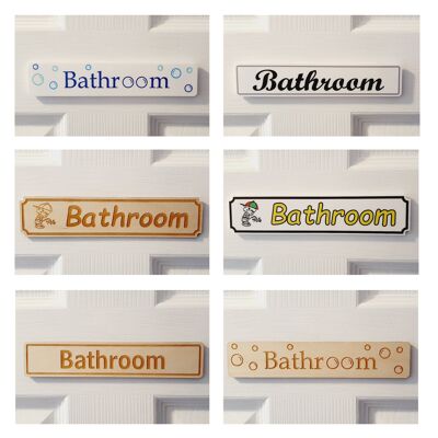 Bathroom Door Sign in Wood or Acrylic, Choice of 6 Great Classic or Fun Plaque Designs - Design 1