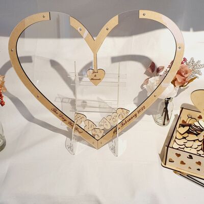 Wedding Day Alternative Guest Book, Large Heart with Wooden Hearts for Guests to Sign