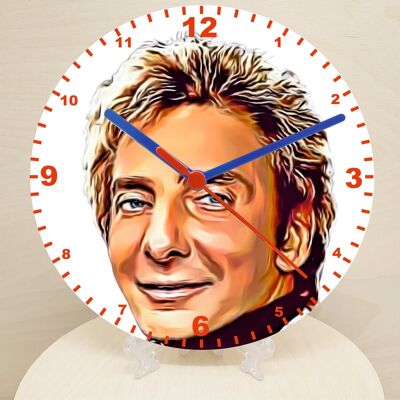 Male Pop & Rock Star Clocks, Cartoon Style Characters On A Quartz Clock, Stand or Wall Mounted, Battery Included - Barry Manilow - 200mm Diameter