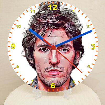 Male Pop & Rock Star Clocks, Cartoon Style Characters On A Quartz Clock, Stand or Wall Mounted, Battery Included - Bruce Springsteen - 200mm Diameter