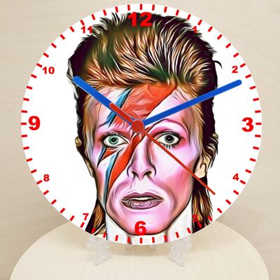 Male Pop & Rock Star Clocks, Cartoon Style Characters On A Quartz Clock, Stand or Wall Mounted, Battery Included - David Bowie - 200mm Diameter