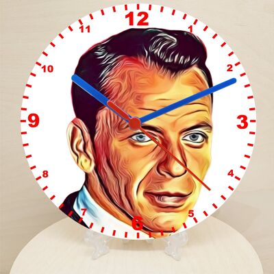 Male Pop & Rock Star Clocks, Cartoon Style Characters On A Quartz Clock, Stand or Wall Mounted, Battery Included - Frank Sinatra - 200mm Diameter