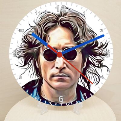 Male Pop & Rock Star Clocks, Cartoon Style Characters On A Quartz Clock, Stand or Wall Mounted, Battery Included - John Lennon - 200mm Diameter
