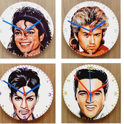 Male Pop & Rock Star Clocks, Cartoon Style Characters On A Quartz Clock, Stand or Wall Mounted, Battery Included - Michael Jackson - 300mm Diameter