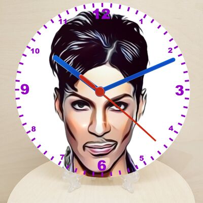 Male Pop & Rock Star Clocks, Cartoon Style Characters On A Quartz Clock, Stand or Wall Mounted, Battery Included - Prince - 200mm Diameter