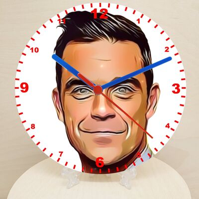 Male Pop & Rock Star Clocks, Cartoon Style Characters On A Quartz Clock, Stand or Wall Mounted, Battery Included - Robbie Williams - 200mm Diameter