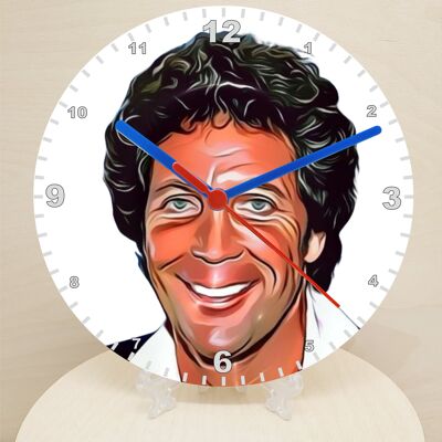 Male Pop & Rock Star Clocks, Cartoon Style Characters On A Quartz Clock, Stand or Wall Mounted, Battery Included - Tom Jones - 200mm Diameter