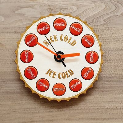 3D Clock In Style Of Coca Cola Bottle Top With Actual Coke Bottle Tops In Place Of Hours - 200mm Diameter