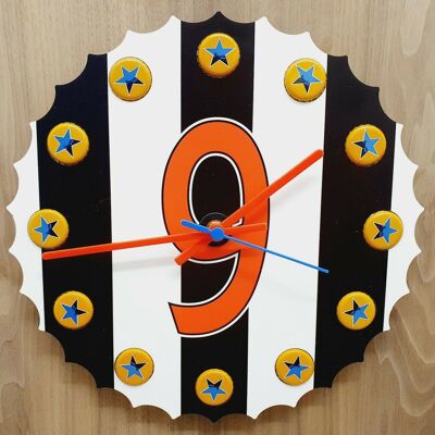 3D Clock In Style Of a Newcastle Shirt with Newcastle Brown Bottle Top With Actual Newcastle Brown Bottle Tops In Place Of Hours - 200mm Diameter
