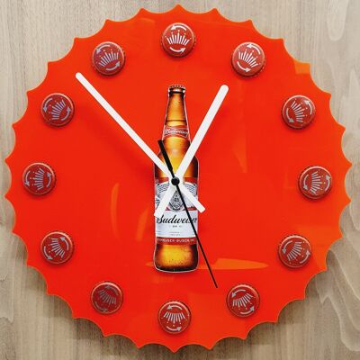 3D Clock In Style Of Budweiser Bottle Top With Actual Budweiser Bottle Tops In Place Of Hours - 200mm Diameter