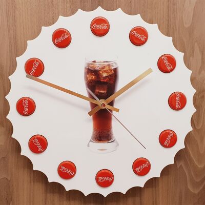 Clock In Style Of Coke Bottle Top With Actual Cocacola Bottle Tops In Place Of Hours - 200mm Diameter