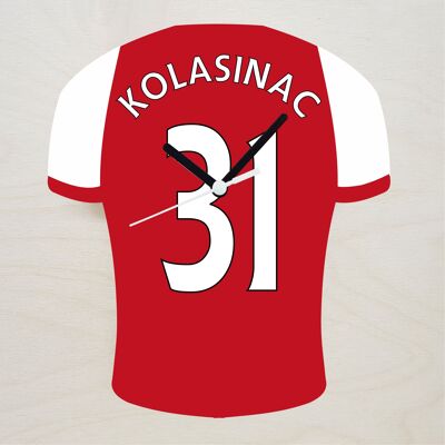 Quartz Clock In Style of Arsenal Shirts With Players Name & Number, Lots of Players Available - Kolasinac - 200mm x 150mm
