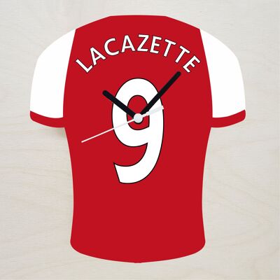 Quartz Clock In Style of Arsenal Shirts With Players Name & Number, Lots of Players Available - Lacazette - 200mm x 150mm