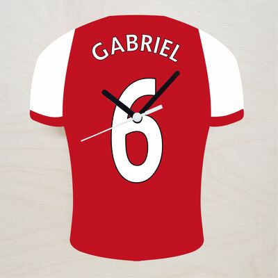 Quartz Clock In Style of Arsenal Shirts With Players Name & Number, Lots of Players Available - Magalhaes (Gabriel) - 200mm x 150mm