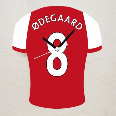 Quartz Clock In Style of Arsenal Shirts With Players Name & Number, Lots of Players Available - Odegaard - 200mm x 150mm
