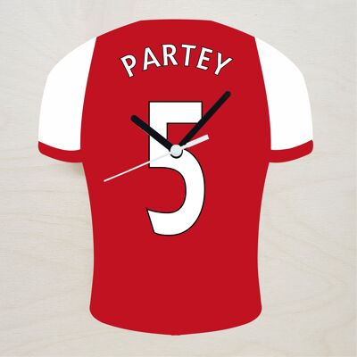 Quartz Clock In Style of Arsenal Shirts With Players Name & Number, Lots of Players Available - Partey - 200mm x 150mm