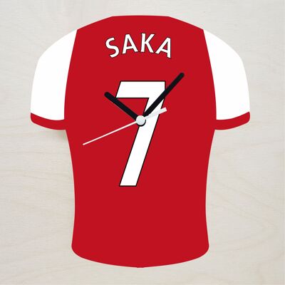Quartz Clock In Style of Arsenal Shirts With Players Name & Number, Lots of Players Available - Saka - 200mm x 150mm