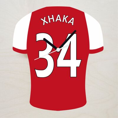 Quartz Clock In Style of Arsenal Shirts With Players Name & Number, Lots of Players Available - Xhaka - 200mm x 150mm