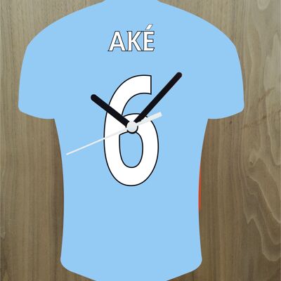 Quartz Clock In Style of Man City Shirts With Players Name & Number, Lots of Players Available - Ake - 200mm x 150mm