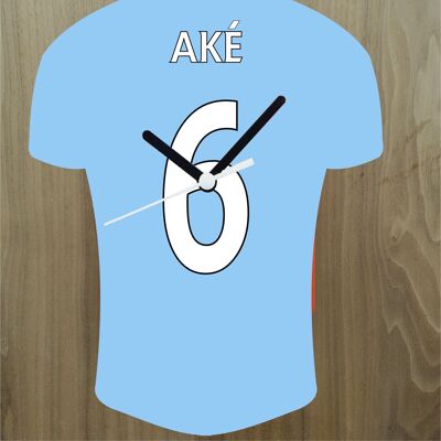 Quartz Clock In Style of Man City Shirts With Players Name & Number, Lots of Players Available - Ake - 300mm x 225mm