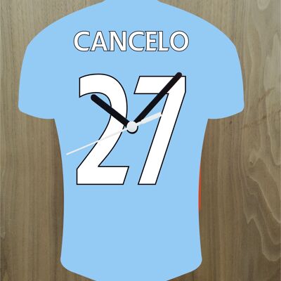 Quartz Clock In Style of Man City Shirts With Players Name & Number, Lots of Players Available - Cancelo - 200mm x 150mm
