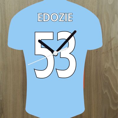 Quartz Clock In Style of Man City Shirts With Players Name & Number, Lots of Players Available - Edozi - 200mm x 150mm