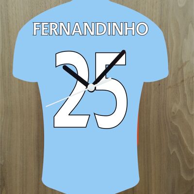 Quartz Clock In Style of Man City Shirts With Players Name & Number, Lots of Players Available - Fernandinho - 200mm x 150mm