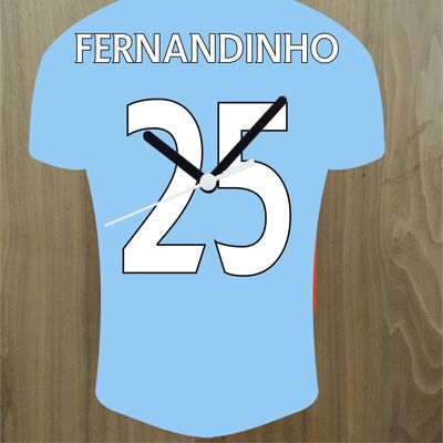 Quartz Clock In Style of Man City Shirts With Players Name & Number, Lots of Players Available - Fernandinho - 300mm x 225mm