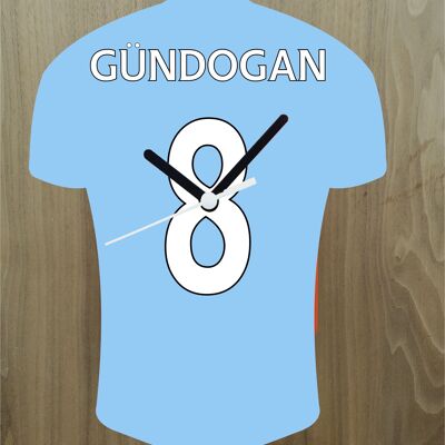 Quartz Clock In Style of Man City Shirts With Players Name & Number, Lots of Players Available - Gundogan - 200mm x 150mm