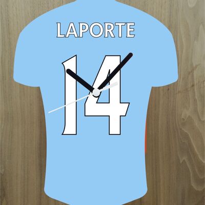 Quartz Clock In Style of Man City Shirts With Players Name & Number, Lots of Players Available - Laporte - 200mm x 150mm