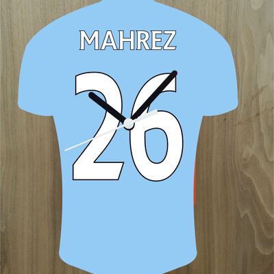Quartz Clock In Style of Man City Shirts With Players Name & Number, Lots of Players Available - Mahrez - 200mm x 150mm
