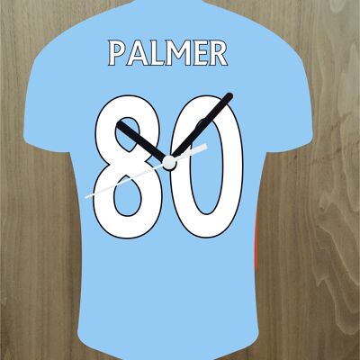 Quartz Clock In Style of Man City Shirts With Players Name & Number, Lots of Players Available - Palmer - 200mm x 150mm