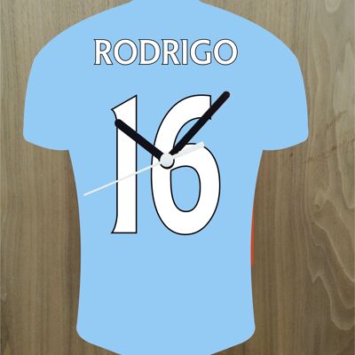 Quartz Clock In Style of Man City Shirts With Players Name & Number, Lots of Players Available - Rodri - 200mm x 150mm
